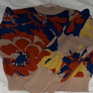 Flying Tomato Colorful Floral Sweater - Blue, Orange, Tan
